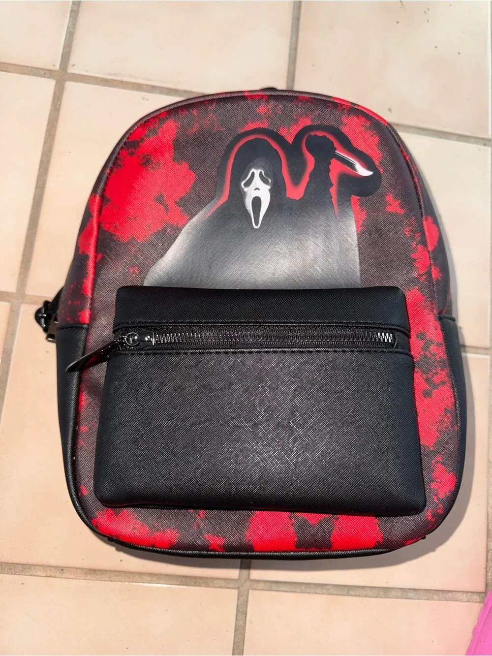 New Black and Red Graphic Mini Backpack with Ghostface